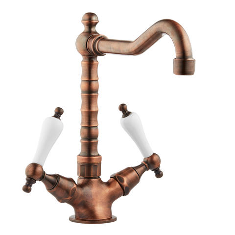 Country Farmhouse Kitchen Tap - Porcelain Levers - Rubbed Bronze / Porcelain Lever / English Spout