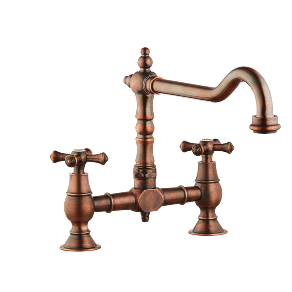 Brunel - Old English Bridge Sink Mixer - Porcelain Levers - Chrome / Porcelain Lever