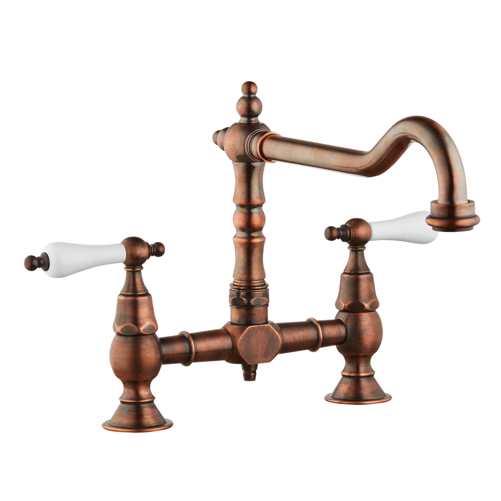 Brunel - Old English Bridge Sink Mixer - Porcelain Levers - Chrome / Porcelain Lever