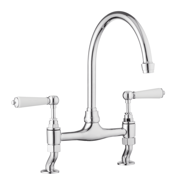 Traditional Kitchen Mixer Tap - Porcelain Levers Chrome / Porcelain