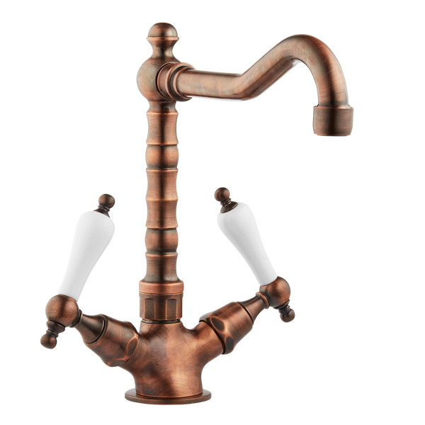 Country Farmhouse Kitchen Tap - Porcelain Levers - Rubbed Bronze / Por ...