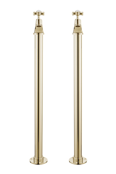 Vintage Bath Pillar Taps On Pipe Stands - Cross Handle