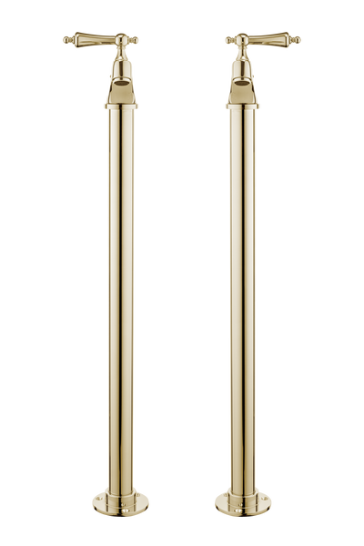 Vintage Bath Pillar Taps On Pipe Stands - Cross Handle